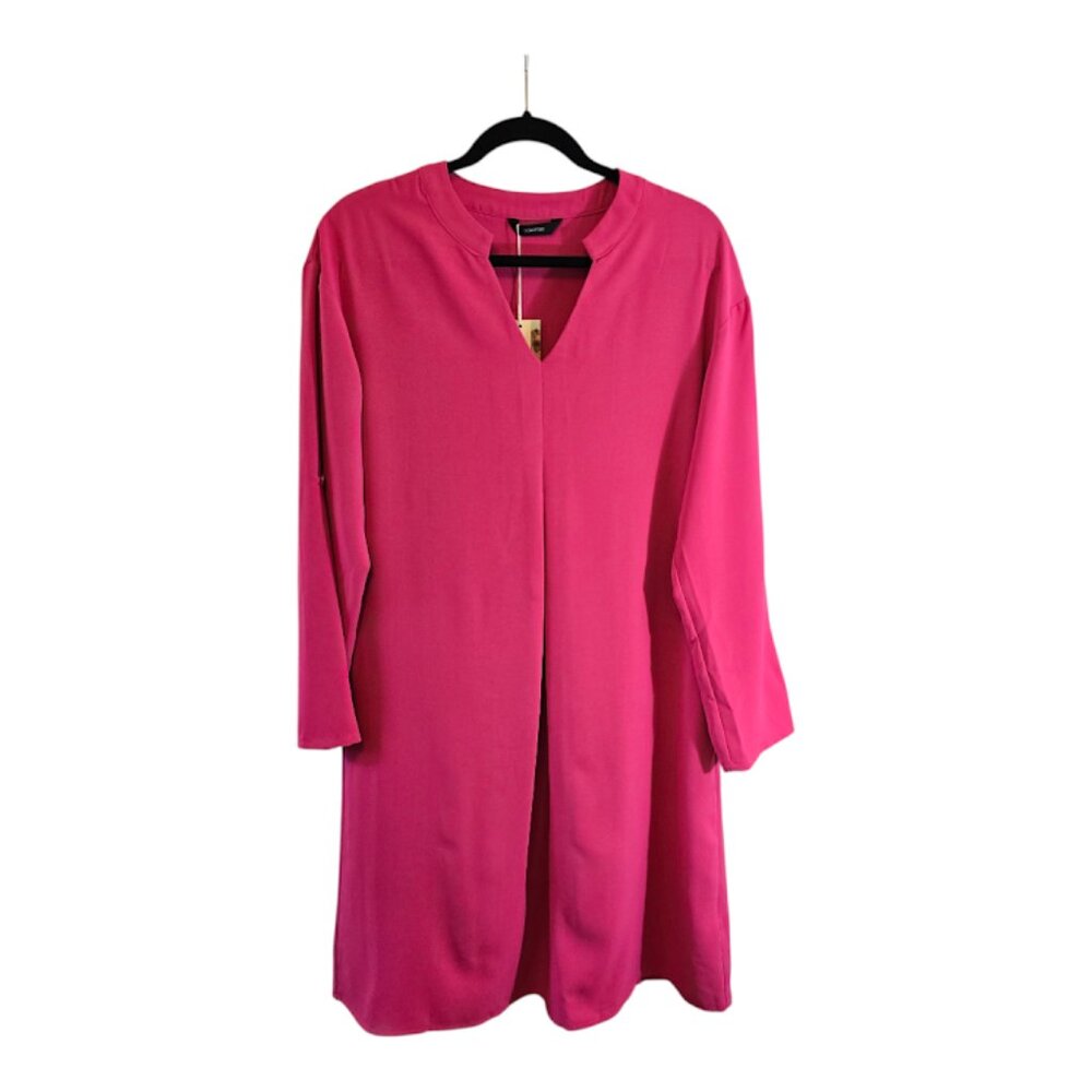 DOKOTOO SIZE MEDIUM PINK SHIRT DRESS NWT VNECK LONG SLEEVE POCKETS RELAXED